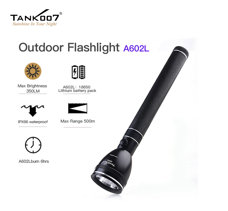 Tank007 A602L Outdoor Emergency Rechargeable Long-range LED Flashlight with 3 modes