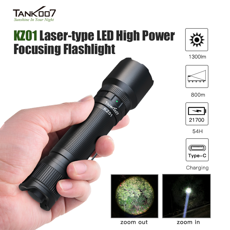 TANK007 20W Laser-type LED High Power Focusing Flashlight KZ01 Rechargeable Battery Tactical Torch