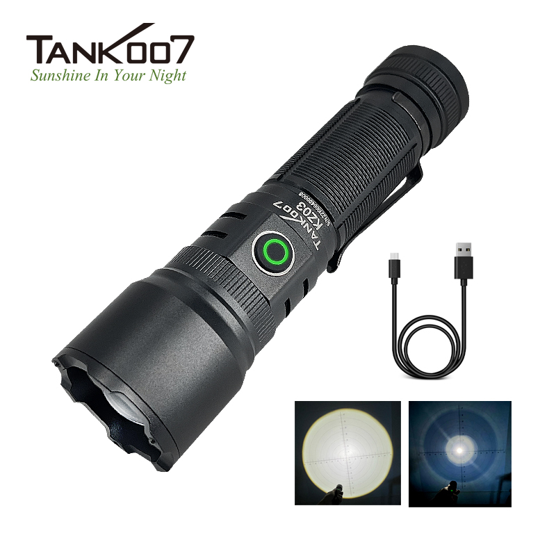 TANK007 KZ03 LED Adjustable Flashlight 1250LM 800M Outdoor Lighting High Power Flashlights 4 Modes Type-C Charging Torch