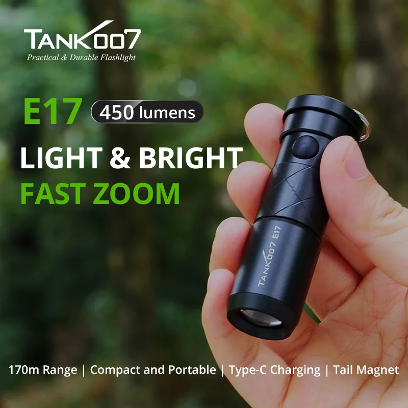 TANK007 E17 mini portable tail magnetic flashlight high brightness adjustable focus small flashlight - Image 2