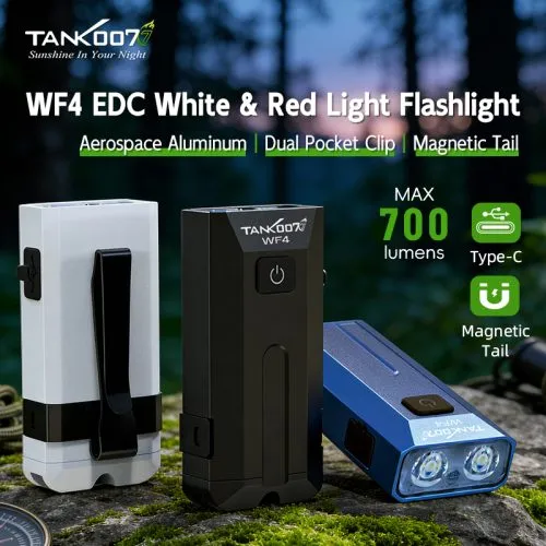 TANK007 WF4 700-lumen white and red light EDC flashlight with magnetic tail and USB-C charging